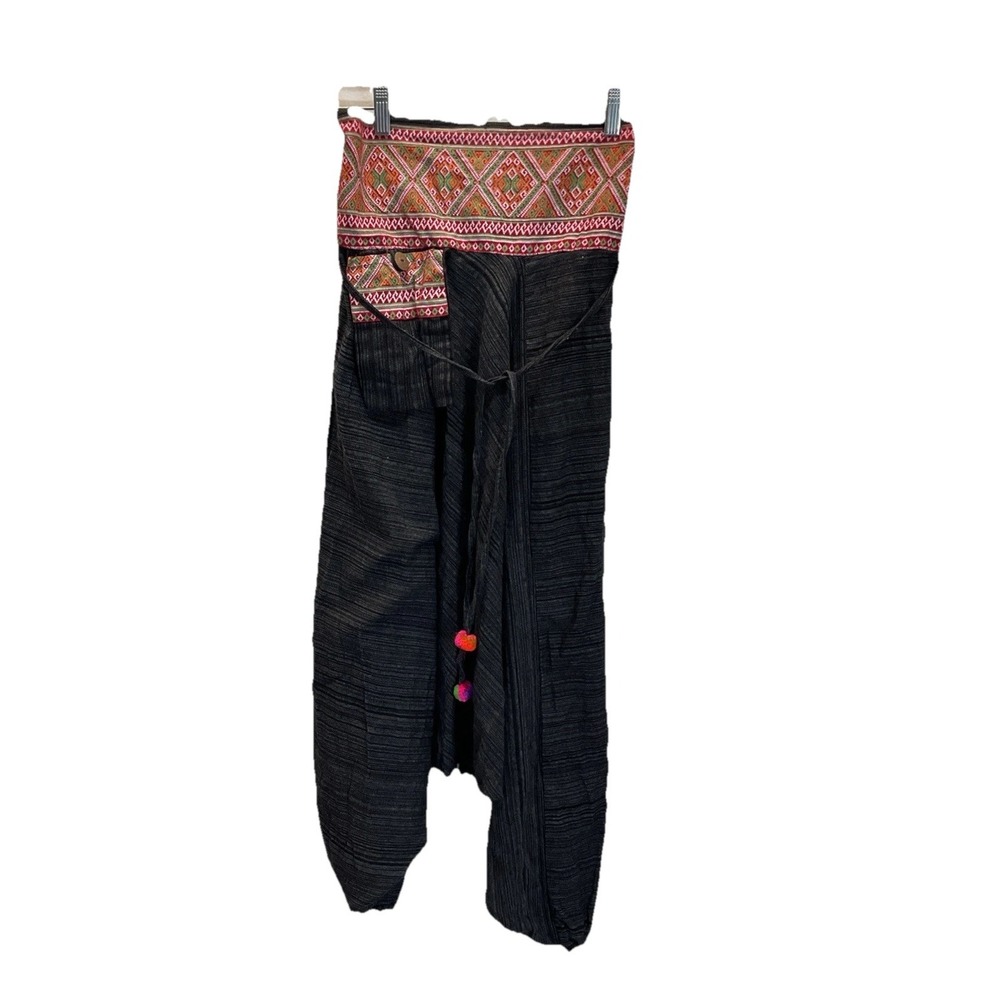 BOHO Thai Harem Pants XS/S Hippie Festival Tribal‎ Baggy Balloon Trouser black